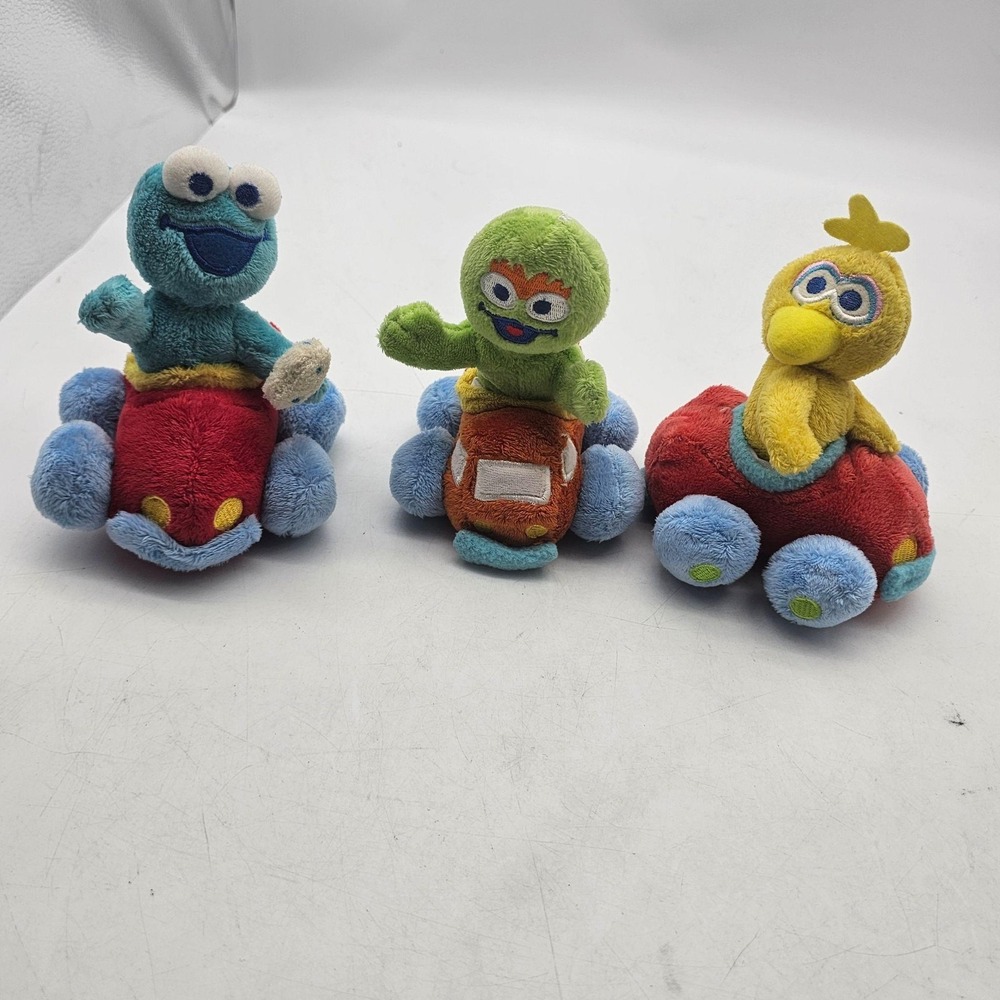 Tyco Sesame Street Cookie Monster Big Bird Oscar Plush Stuffed Car Toys Lot 3